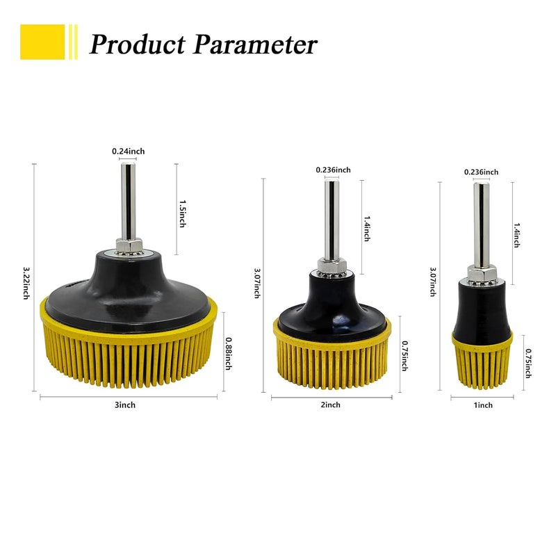 HIEMTE HIEMIE Tools Bristle Disc Set includ 3" 2" 1" Grit 80#,with 3" 2" 1" Shank Attachment Abrasive Coating Removal Disc for Metal - Image 2